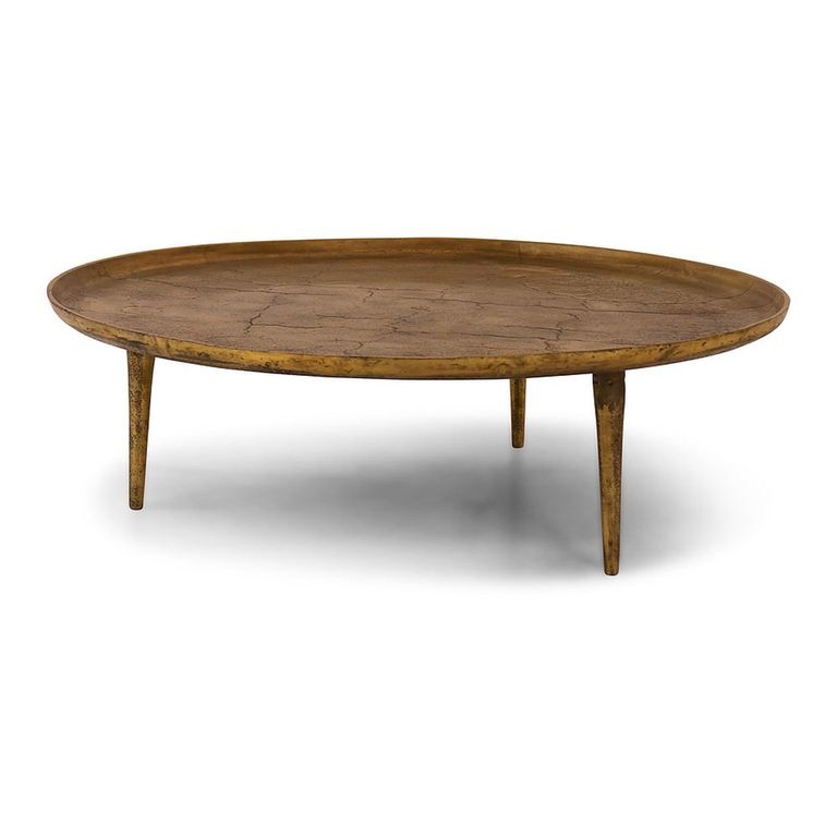 Csaba Coffee Table - Tray Top - Round - Large - Gold - Aluminum