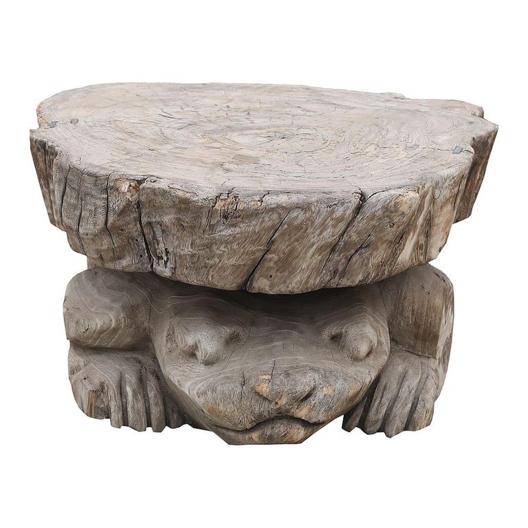 Hand Carved Coffee Table - Abstract - Turtle Base - Natural - Elm Wood
