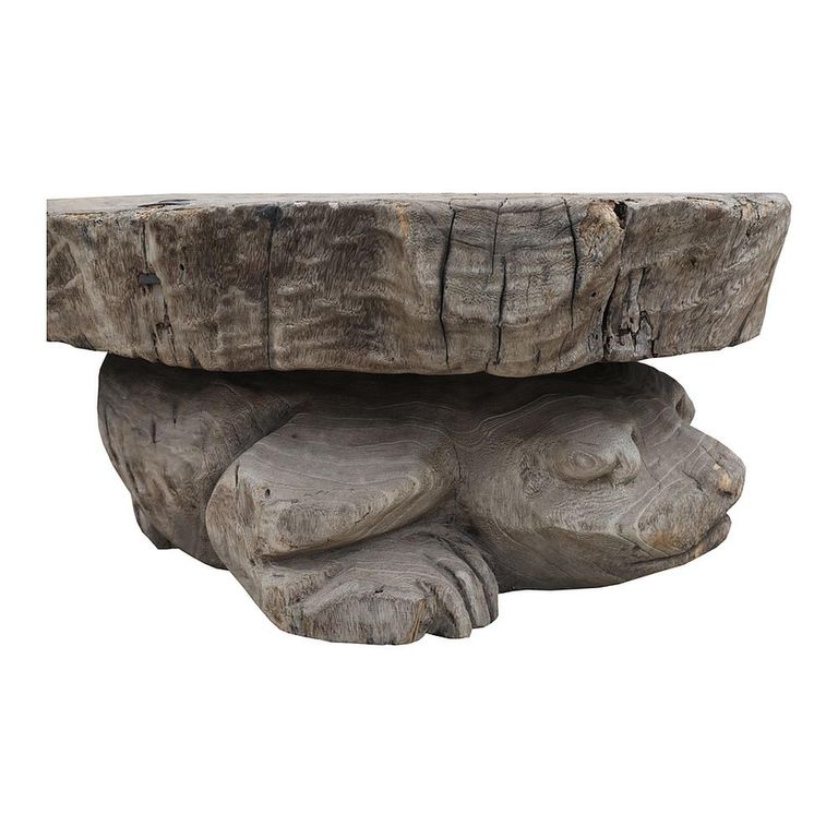Hand Carved Coffee Table - Abstract - Turtle Base - Natural - Elm Wood