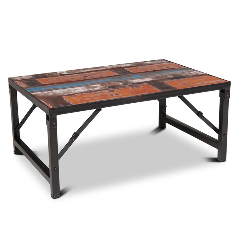 Industrial Coffee Table - Multi Colored - Teak Wood and Metal