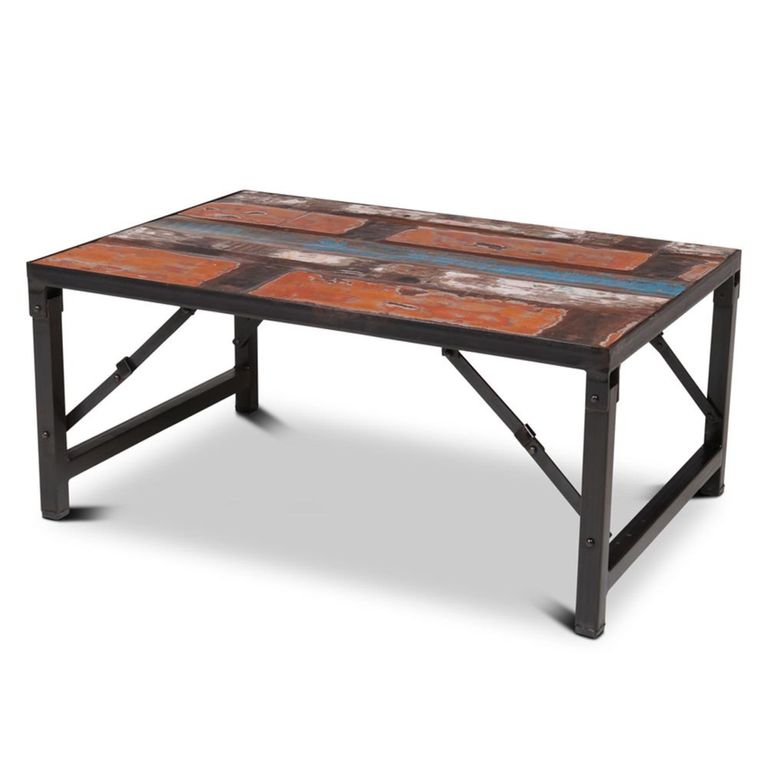 Industrial Coffee Table - Multi Colored - Teak Wood and Metal