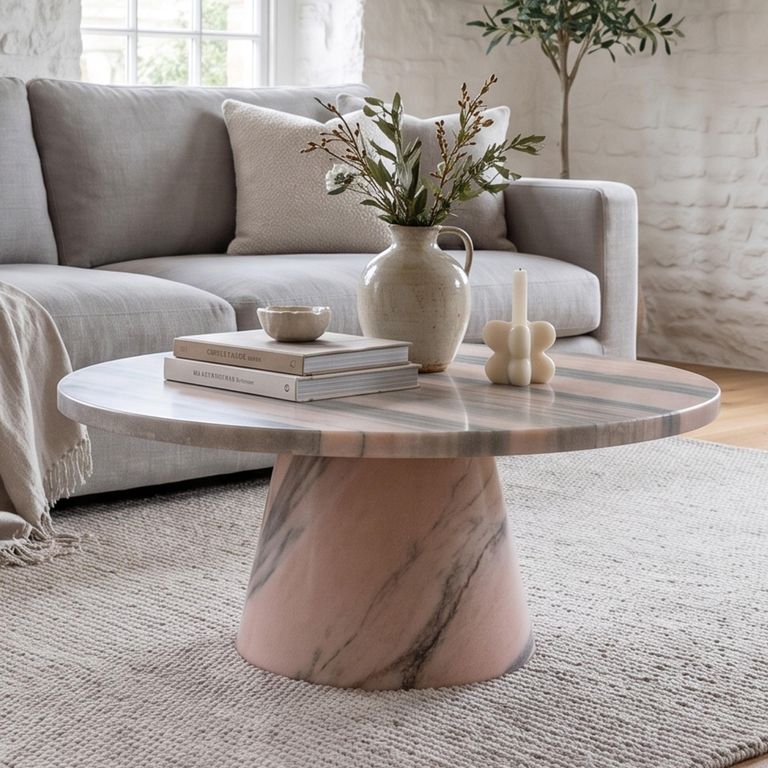 Carrara Coffee Table - Round - Pink and Green - Marble