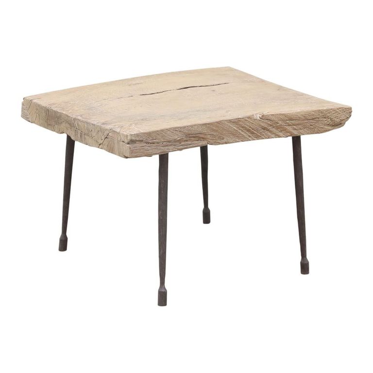 Coffee Table - Live Edge - Rustic Natural - Elm Wood and Metal Leg