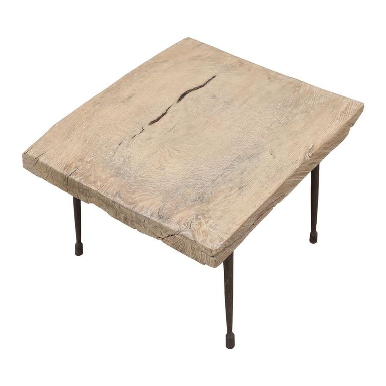 Coffee Table - Live Edge - Rustic Natural - Elm Wood and Metal Leg