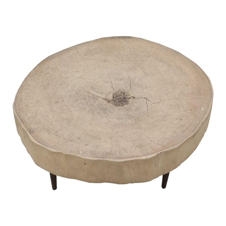 Tree Stump Coffee Table - Live Edge - Tapered Leg - Rustic Natural - Elm Wood