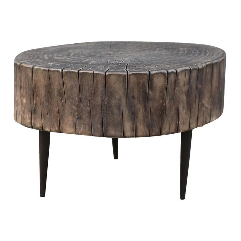 Tree Stump Coffee Table - Round - Tapered Leg - Rustic Brown - Wood
