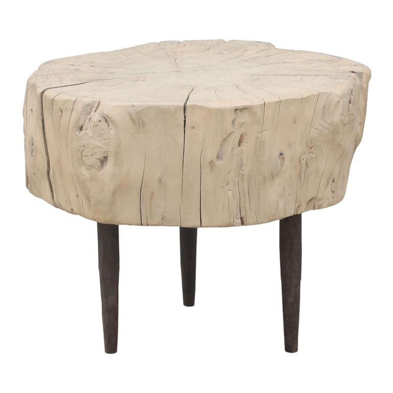 Tree Stump Coffee Table - Live Edge - Tapered Leg - Rustic Natural - Elm Wood