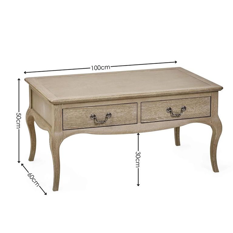 Camille Coffee Table - 2 Drawer - French Style - Natural - Limed Oak