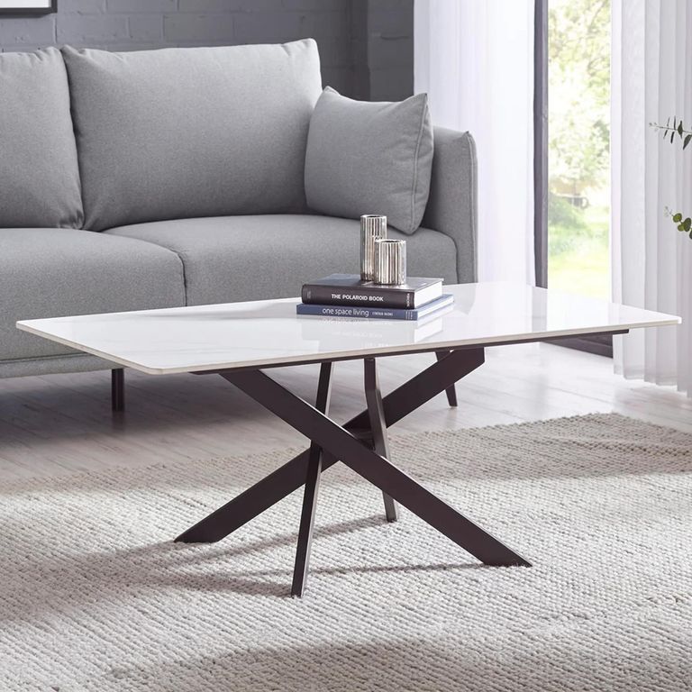 Bradley Coffee Table - Spider Leg - White and Black - Ceramic and Metal