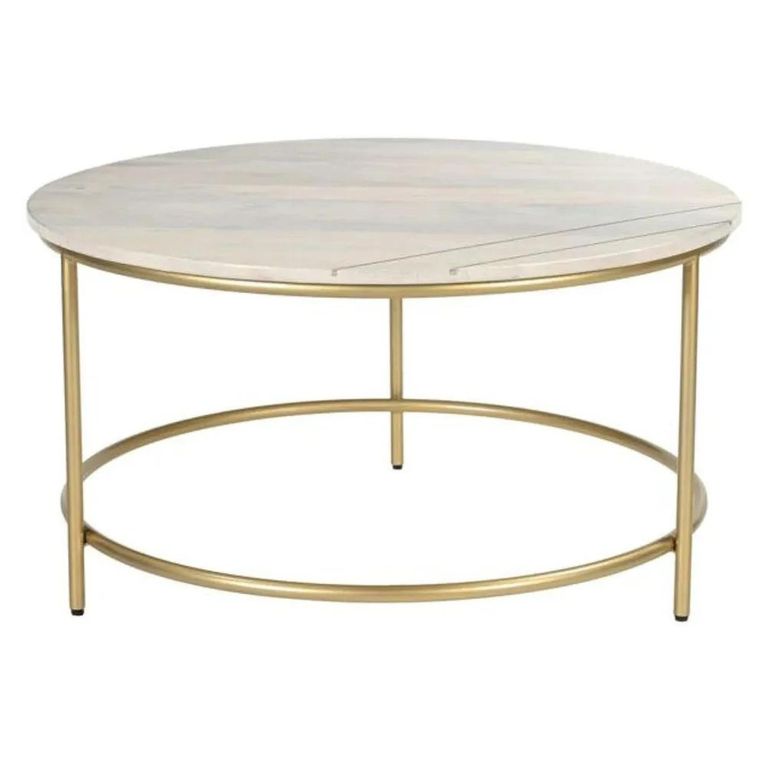 Clearance - Buxton Coffee Table - Round - Pale Washed and Gold - Acacia Wood and Gold - FSS17403