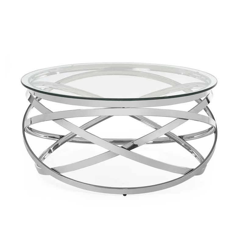 Vienna Coffee Table - Round - Swirl Base - Silver - Glass and Metal