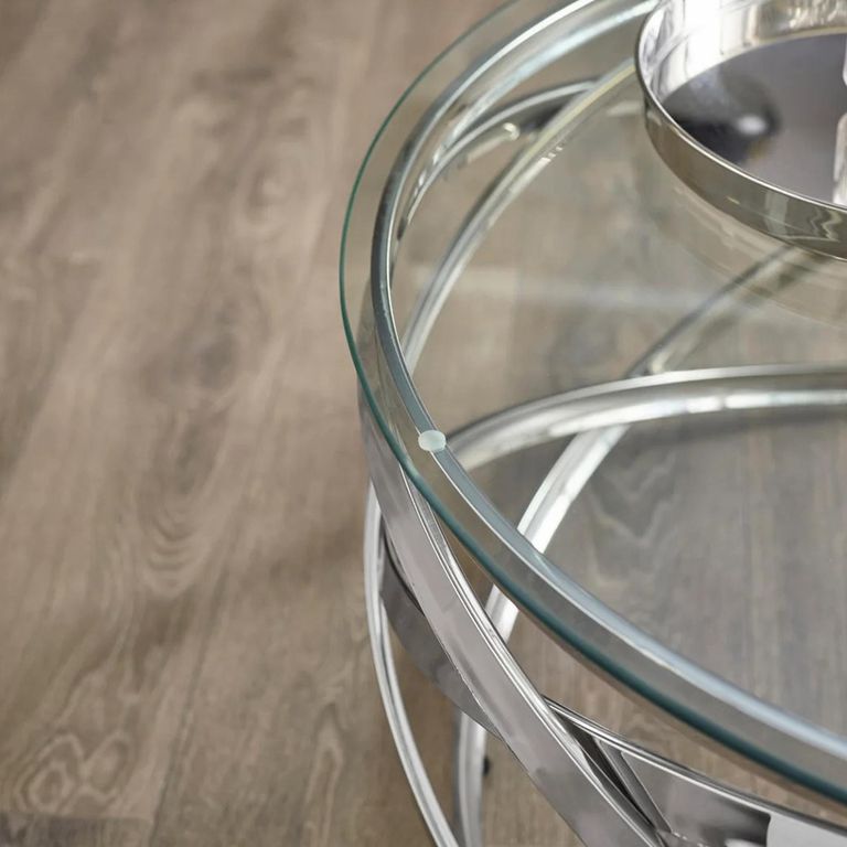 Vienna Coffee Table - Round - Swirl Base - Silver - Glass and Metal