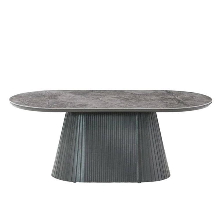 Barletta Coffee Table - Oval - Fluted Base - Dark Grey - Sintered Stone and Wood