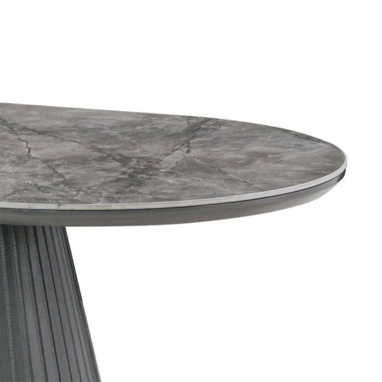 Barletta Coffee Table - Oval - Fluted Base - Dark Grey - Sintered Stone and Wood