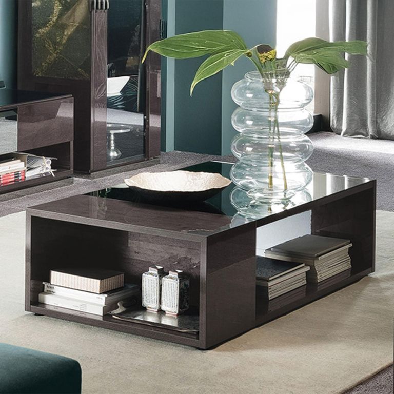 Heritage Coffee Table - Glass Top - Dark Velvet Birch High Gloss