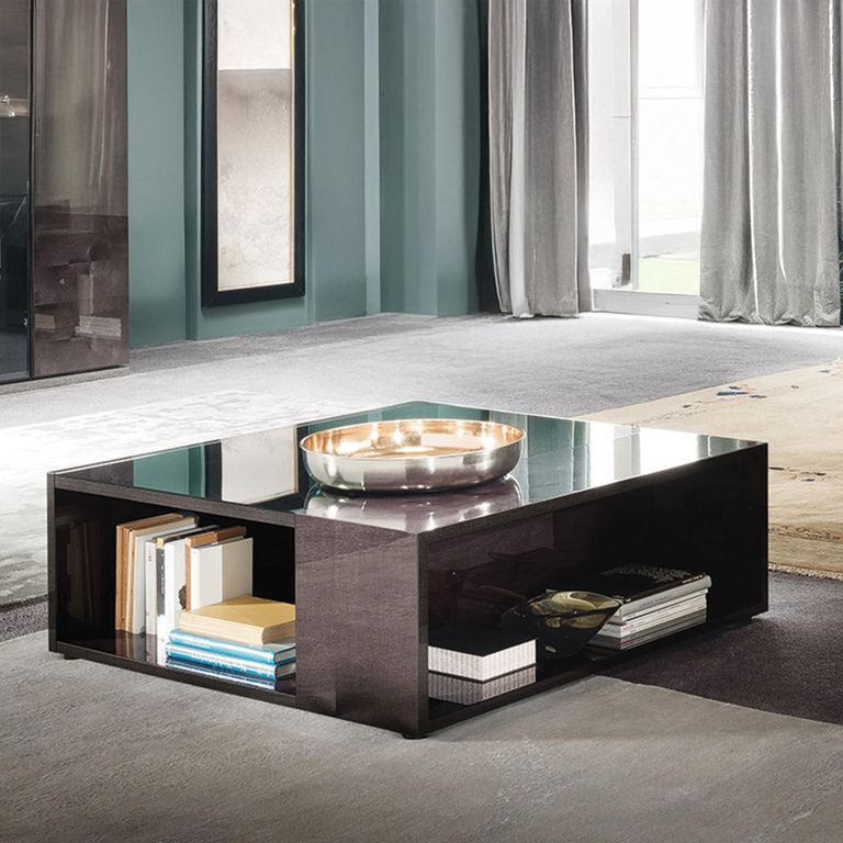 Heritage Coffee Table - Square - Glass Top - Dark Velvet Birch High Gloss