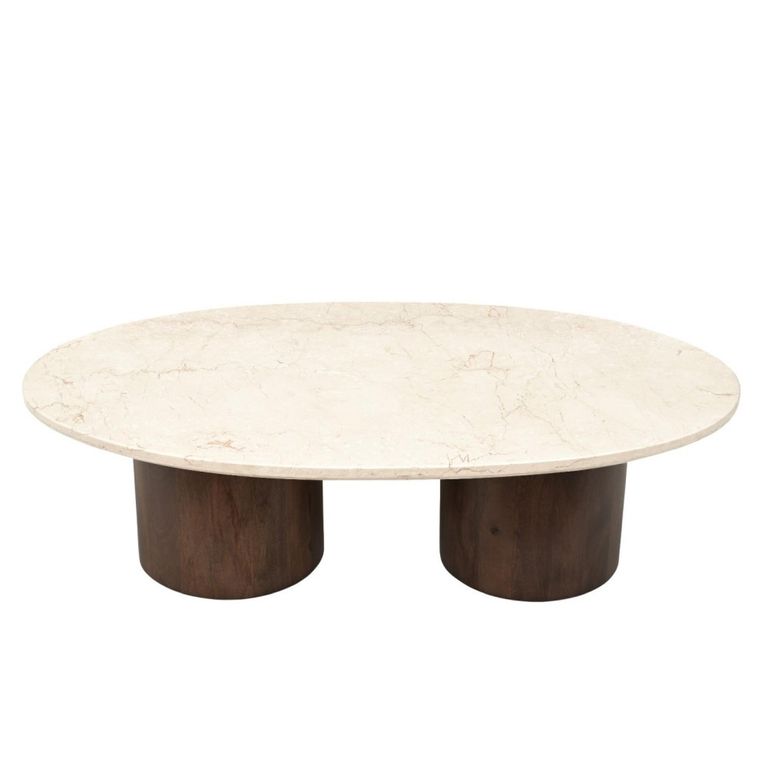 Brix Duno Bottecino Coffee Table - Oval - Low - Chestnut - Ceramic and Mango Wood