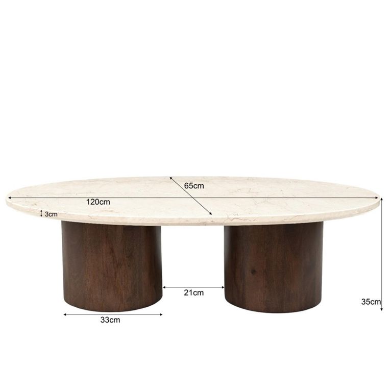Brix Duno Bottecino Coffee Table - Oval - Low - Chestnut - Ceramic and Mango Wood