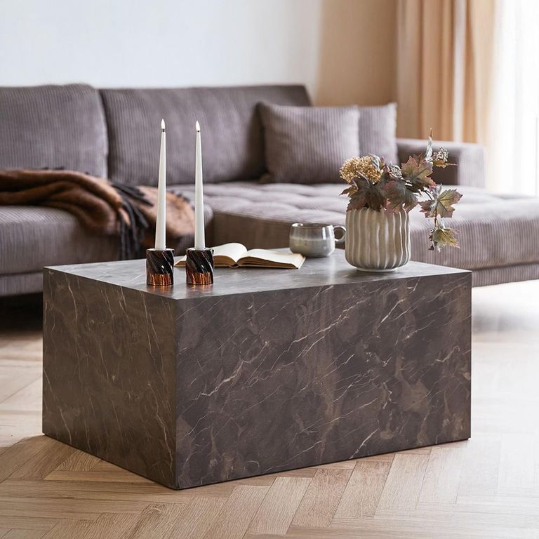 Prague Block Coffee Table - Dark Brown - Marble Effect