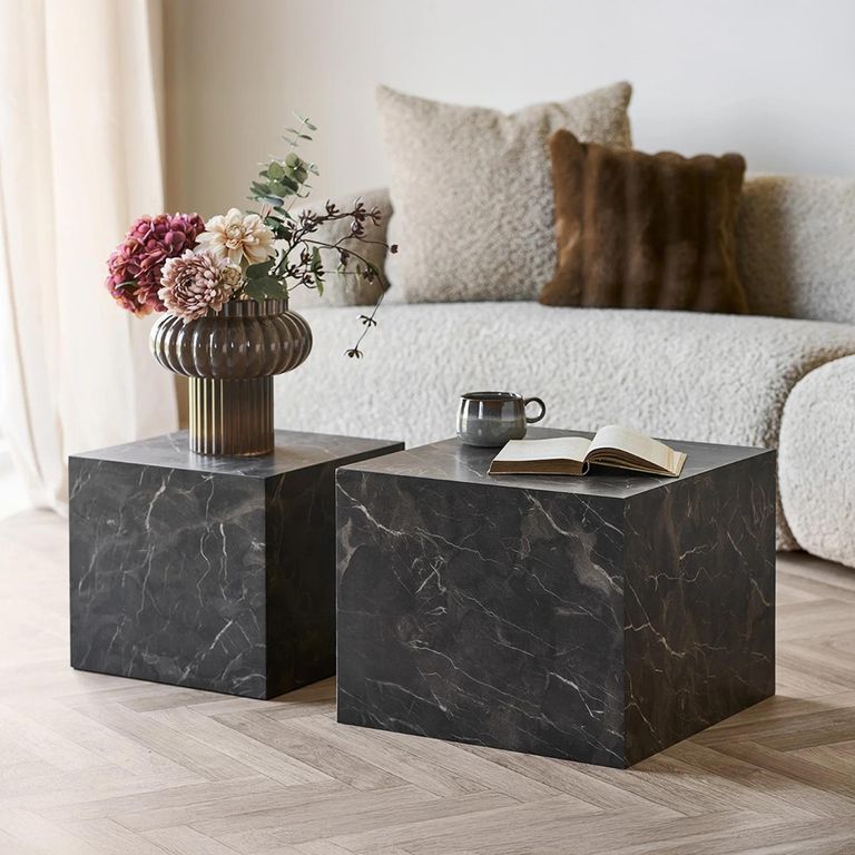 Prague Cube Coffee Table - Set of 2 - Square - Dark Brown - Marble Effect