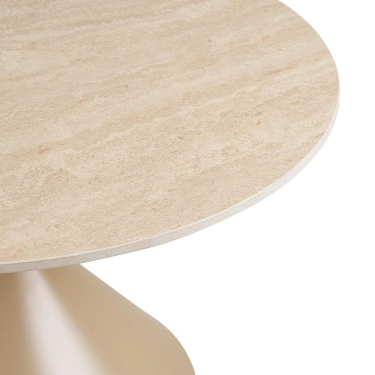 Annecy Coffee Table - Round - Hourglass Base - Beige - Ceramic and Metal