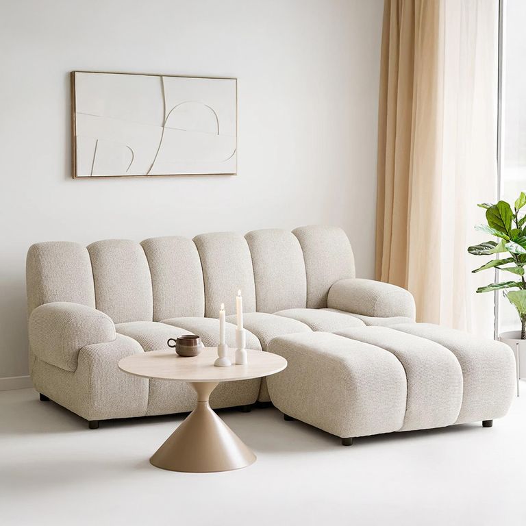 Annecy Coffee Table - Round - Hourglass Base - Beige - Ceramic and Metal