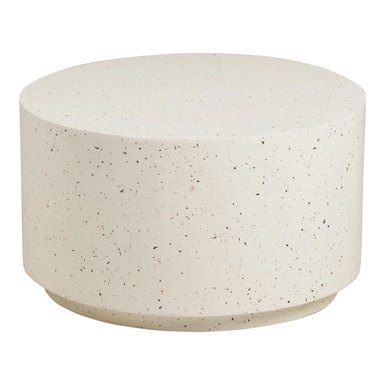 Bonn Coffee Table - Round - Off White Terrazzo Effect - Drum Base - Fiberglass