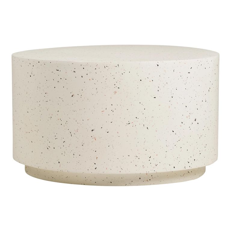 Bonn Coffee Table - Round - Off White Terrazzo Effect - Drum Base - Fiberglass