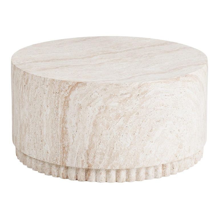 Bonn Outdoor Coffee Table - Round - Fluted Base - Cream - Fiberglass