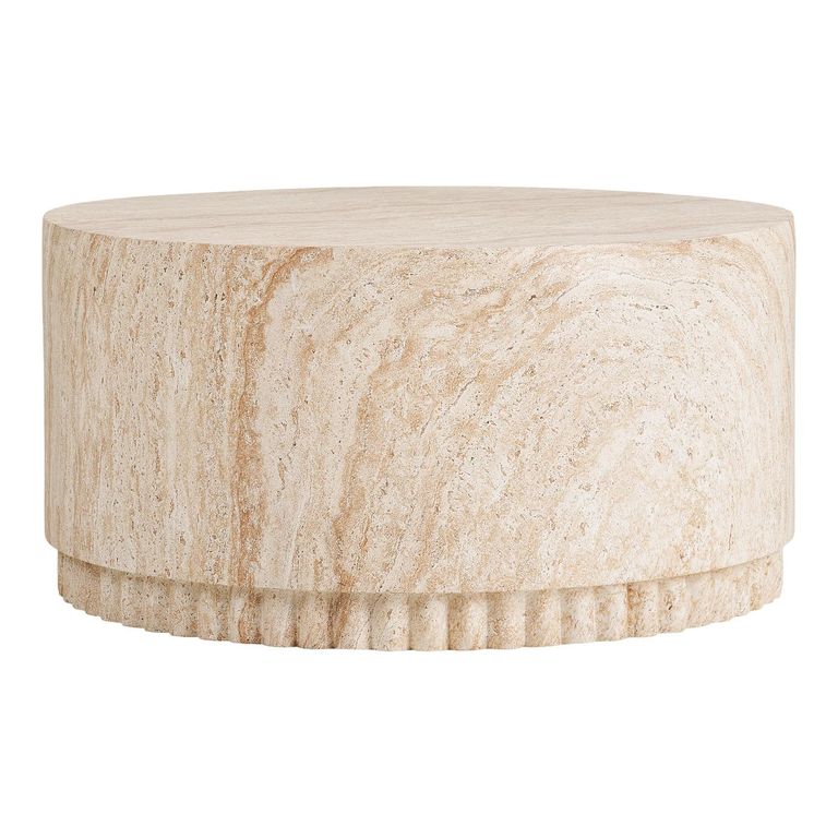 Bonn Outdoor Coffee Table - Round - Fluted Base - Cream - Fiberglass