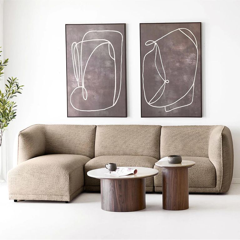 Delphi Coffee Table - Set of 2 - Round - Cylindrical Base - Cream and Dark Brown - Ceramic and Wooden