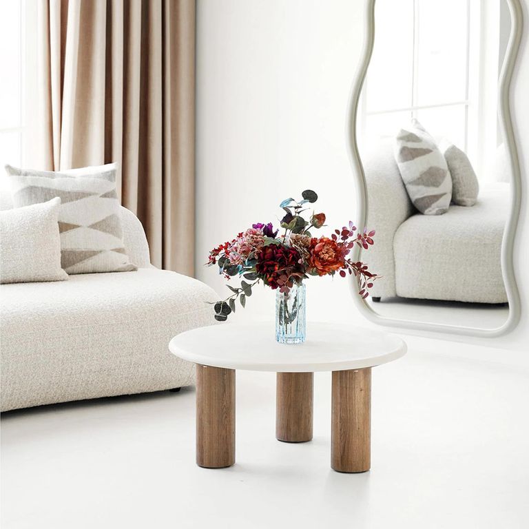 Fondi Coffee Table - Round - Cylinder Legs - Cream and Brown