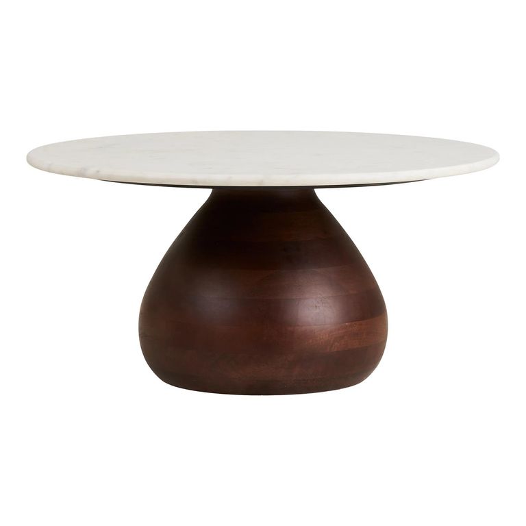 Heide Coffee Table - Round - White and Dark Brown - Marble and Mango Wood