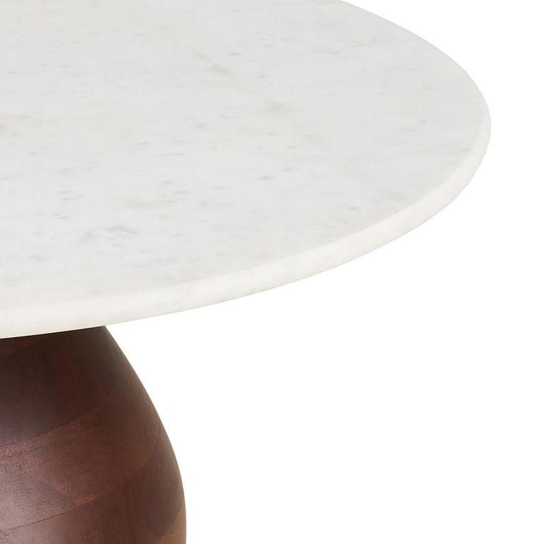 Heide Coffee Table - Round - White and Dark Brown - Marble and Mango Wood