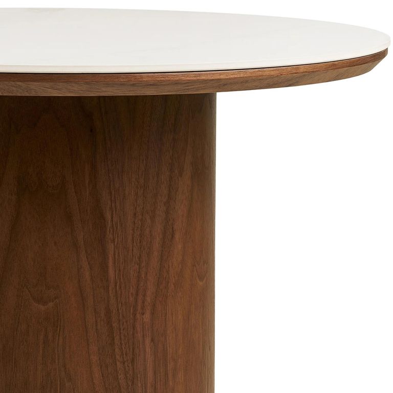 Noli Coffee Table - Round - Cylindrical Base - White and Dark Brown - Ceramic and Wooden