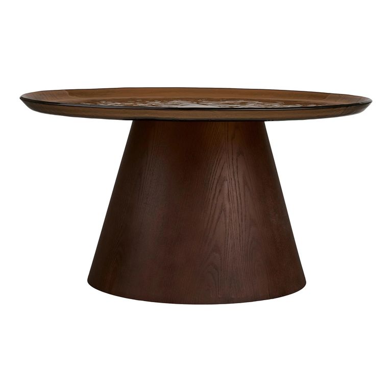Orvieto Coffee Table - Round - Dark Brown - Rippled Glass and Wood