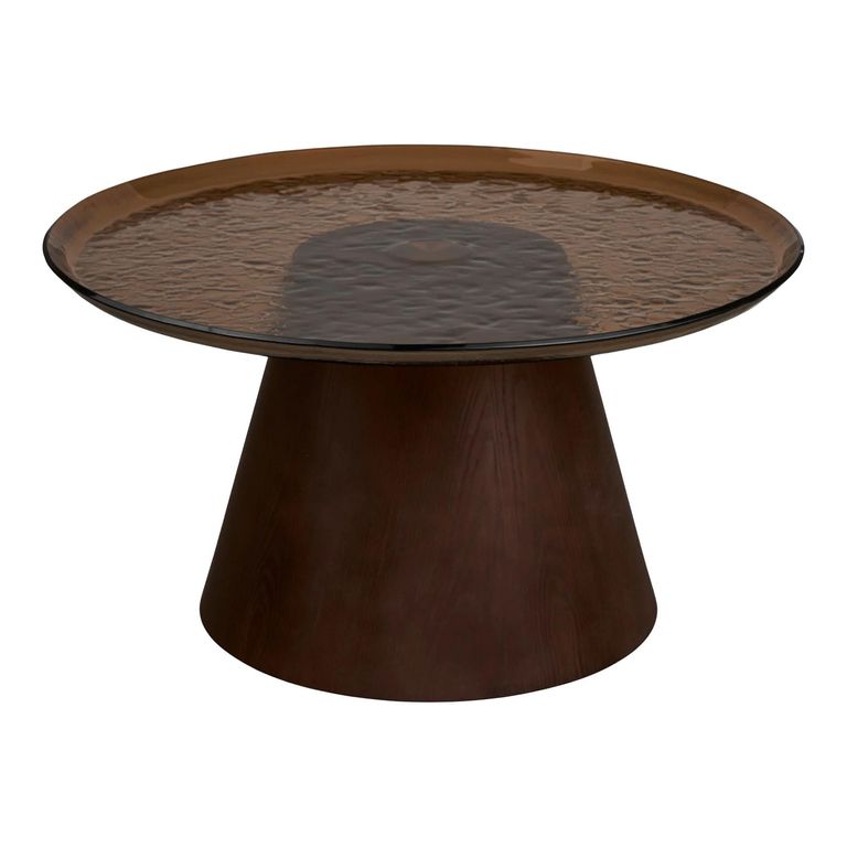 Orvieto Coffee Table - Round - Dark Brown - Rippled Glass and Wood