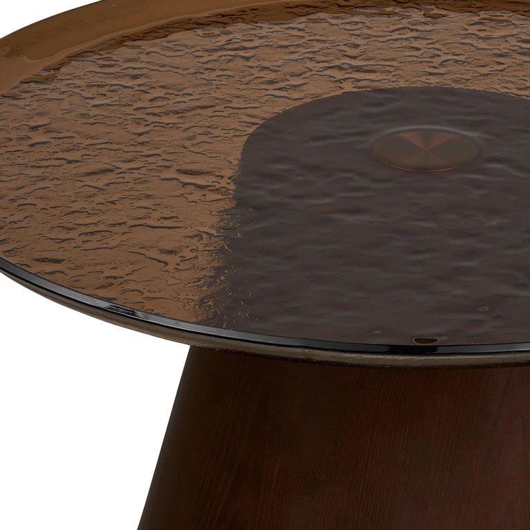 Orvieto Coffee Table - Round - Dark Brown - Rippled Glass and Wood