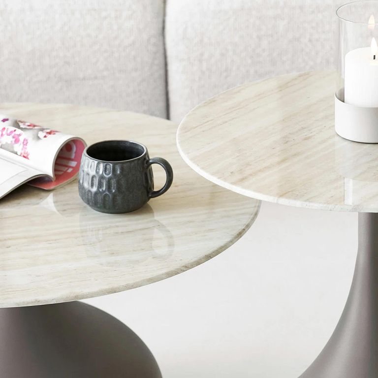 Pienza Coffee Table - Set of 2 - Round - Khaki - Glass and Metal