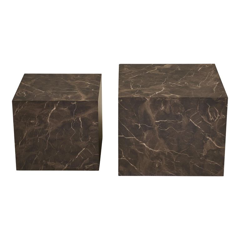 Prague Cube Coffee Table - Set of 2 - Square - Dark Brown - Marble Effect