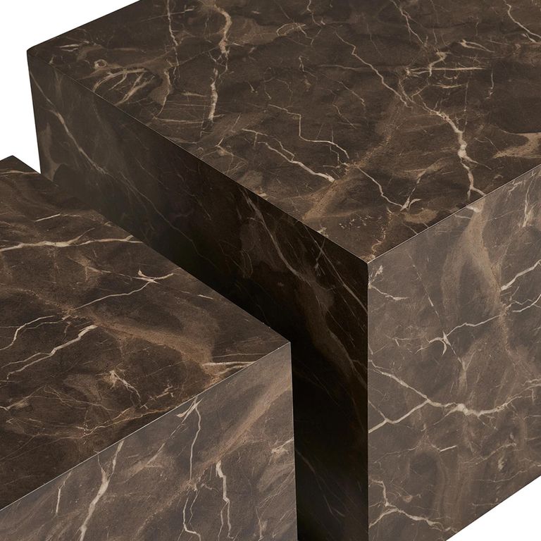 Prague Cube Coffee Table - Set of 2 - Square - Dark Brown - Marble Effect