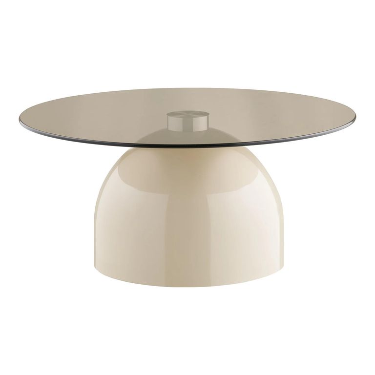 Ravello Coffee Table - Round - Sculptural Base - Grey and Beige - Tempered Glass and Metal