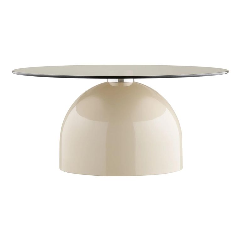 Ravello Coffee Table - Round - Sculptural Base - Grey and Beige - Tempered Glass and Metal