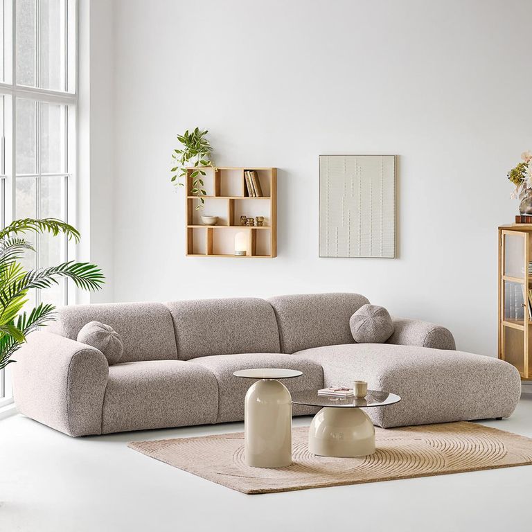 Ravello Coffee Table - Round - Sculptural Base - Grey and Beige - Tempered Glass and Metal