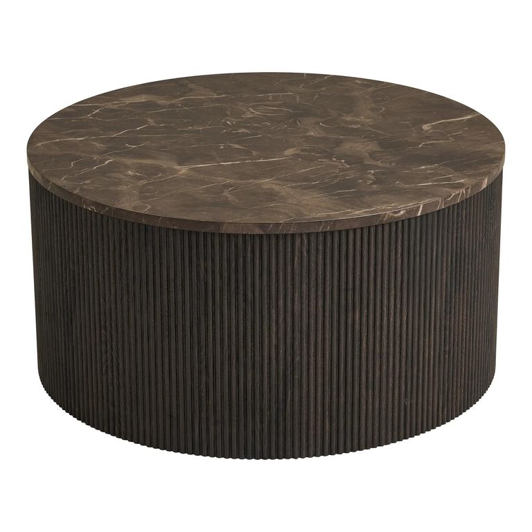 Rota Coffee Table - Round - Fluted Base - Dark Brown - Marble Look