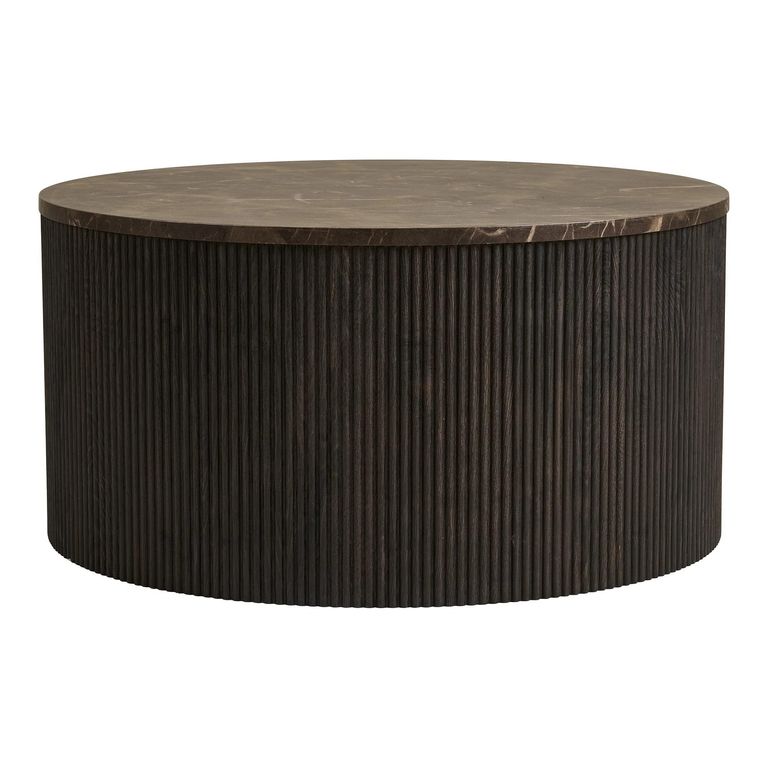 Rota Coffee Table - Round - Fluted Base - Dark Brown - Marble Look