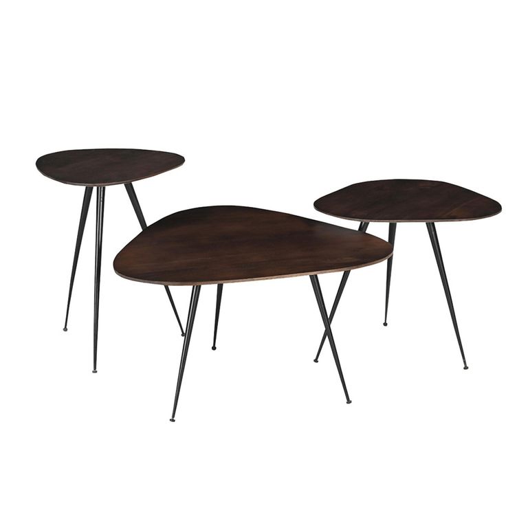 Brix Loua Coffee Table - Triangle - Set of 3 - Chestnut - Mango Wood