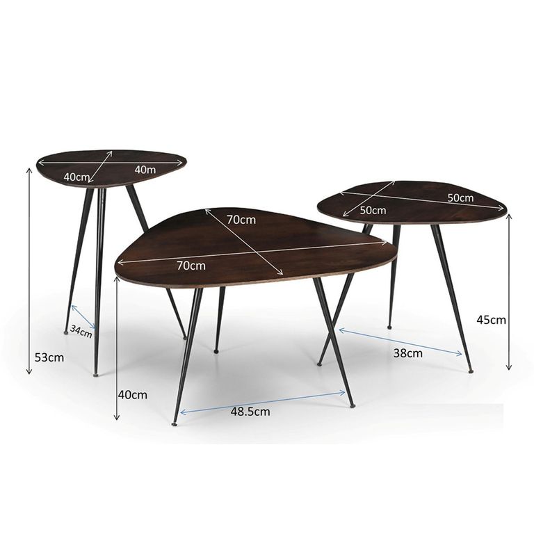 Brix Loua Coffee Table - Triangle - Set of 3 - Chestnut - Mango Wood