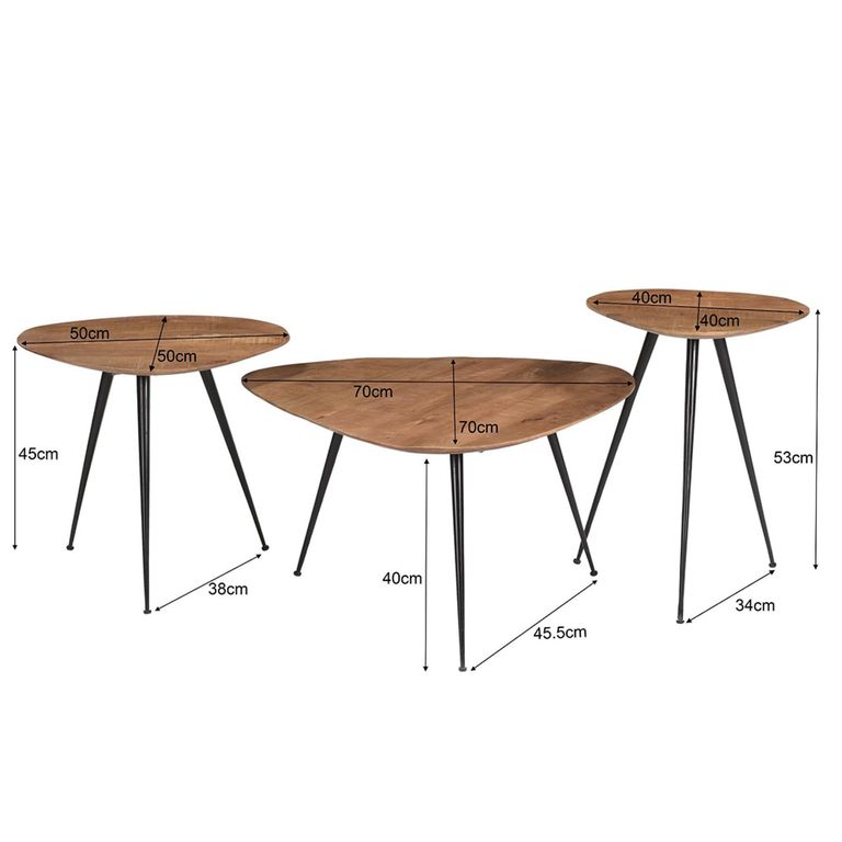 Brix Loua Coffee Table - Triangle - Set of 3 - Natural - Mango Wood