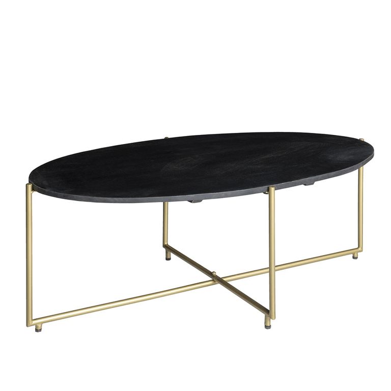 Anthony Coffee Table - Oval - Geometric Base - Black and Gold - Mango Wood